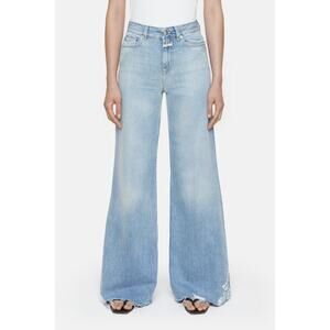 Closed Glow Up Wide Leg Distressed Jean in Mid Blue 30